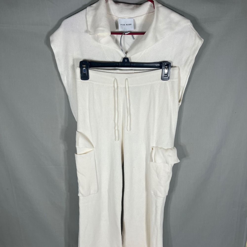 Pink Rose Sweater Set Ribbed Cargo Cream Womens XS